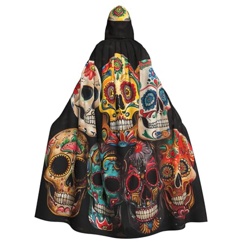 Hexenumhang mit Totenkopf-Druck, Umhang mit Kapuze, Halloween-Kapuzenumhang, Zauberer-Robe, Cosplay-Kostüm für Herren von DUWAA