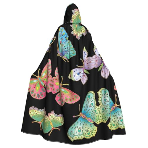 Kapuzenumhang für Erwachsene, mit Schmucksteinen, Schmetterlings-Aufdruck, Halloween-Robe, Kapuzenumhang, Hexen-Zauberer, Cosplay-Kostüme für Männer und Frauen von DUWAA
