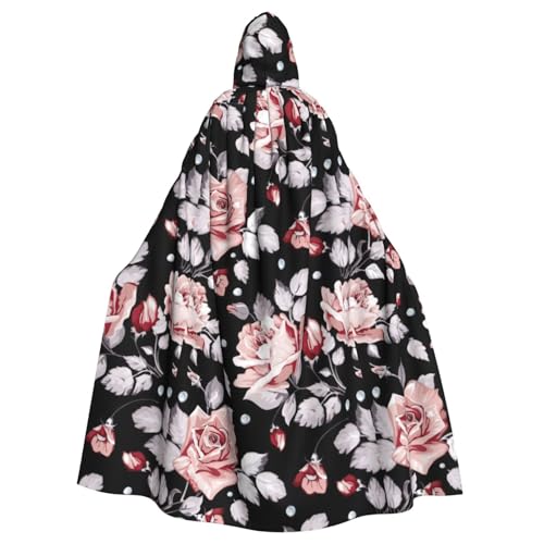 Kapuzenumhang für Erwachsene, rosa Blumendruck, Halloween-Robe, Kapuzenumhang, Hexe, Zauberer, Cosplay-Kostüme für Männer und Frauen von DUWAA