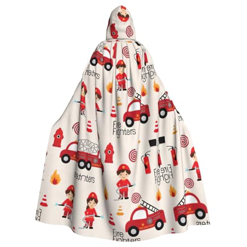 Kapuzenumhang für kleine Jungen und Mädchen im Feuerwehrmann-Druck, für Erwachsene, Halloween, Robe, Kapuzenumhang, Hexe, Zauberer, Cosplay-Kostüme für Männer und Frauen von DUWAA