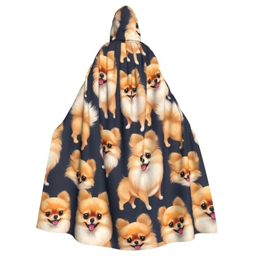 Kapuzenumhang mit Cartoon-Zwergspitz-Motiv, Erwachsenen-Umhang, Halloween-Robe, Kapuzenumhang, Hexen-Zauberer, Cosplay-Kostüme für Männer und Frauen von DUWAA