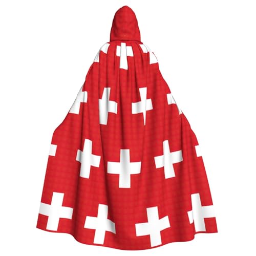 Kapuzenumhang mit Schweizer Flagge, für Erwachsene, Halloween-Robe, Kapuzenumhang, Hexe, Zauberer, Cosplay-Kostüme für Männer und Frauen von DUWAA