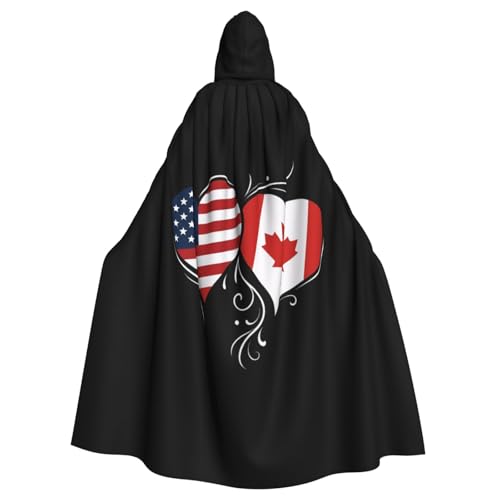 Kapuzenumhang mit herzförmigem Flaggen-Druck, für Erwachsene, Halloween-Bademantel, Kapuzenumhang, Hexen-Zauberer, Cosplay-Kostüme für Männer und Frauen von DUWAA