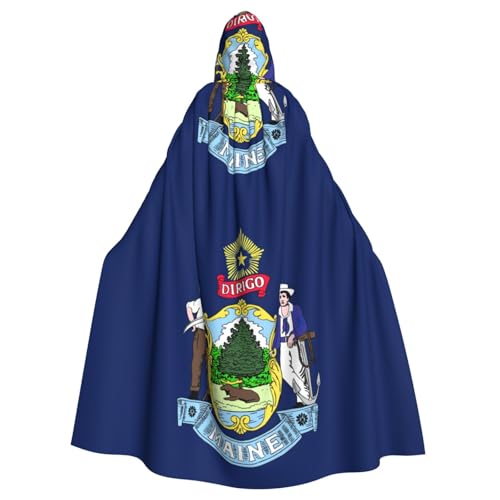 Maine State Flag Print Erwachsene Kapuzenumhang Halloween Robe Kapuzenumhang Hexe Zauberer Cosplay Kostüme für Männer Frauen von DUWAA