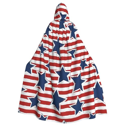 Rot-weißer Sternstreifen-Flaggen-Druck, Erwachsenen-Kapuzenumhang, Halloween-Robe, Kapuzenumhang, Hexen-Zauberer, Cosplay-Kostüme für Männer und Frauen Rot-weißer Sternstreifen-Flaggen-Druck, Erwachsenen-Kapuzenumhang, Halloween-Robe, Kapuzenumhang, Hexen-Zauberer, Cosplay-Kostüme für Männer und Frauen von DUWAA