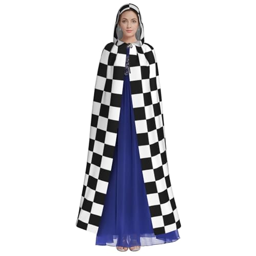 Schwarz-weiß karierter Streifen-Druck, Erwachsenen-Kapuzenumhang, Halloween-Robe, Kapuzenumhang, Hexen-Zauberer, Cosplay-Kostüme für Männer und Frauen Schwarz-weiß karierter Streifen-Druck, Erwachsenen-Kapuzenumhang, Halloween-Robe, Kapuzenumhang, Hexen-Zauberer, Cosplay-Kostüme für Männer und Frauen von DUWAA