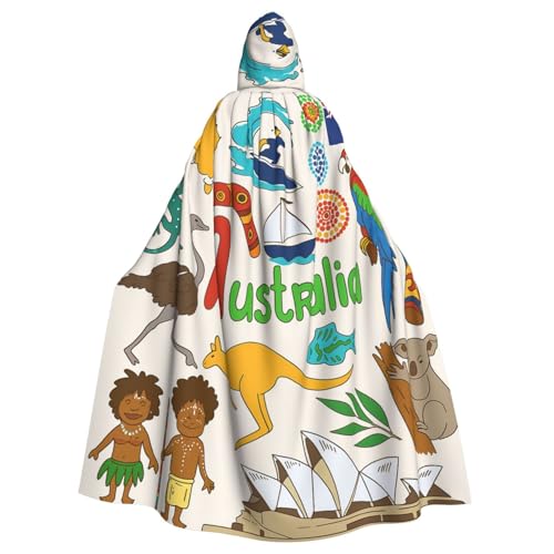 Umhang mit Kapuze für Erwachsene, Motiv: Australien-Symbole, farbenfroher Druck, Halloween-Robe, Hexen-Zauberer, Cosplay-Kostüme für Männer und Frauen von DUWAA