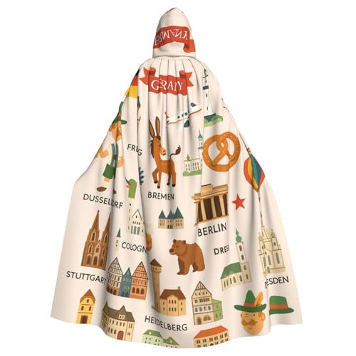 Umhang mit Kapuze für Erwachsene, Motiv: Deutschland, Reise-Symbole, Kartendruck, Halloween-Robe, Hexen-Zauberer, Cosplay-Kostüme für Männer und Frauen von DUWAA
