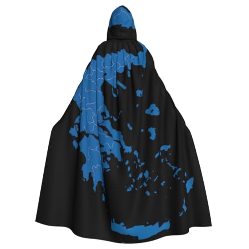 Umhang mit Kapuze für Erwachsene, Motiv: Griechenlandkarte, Halloween-Umhang, Hexen-Zauberer, Cosplay-Kostüme für Männer und Frauen von DUWAA