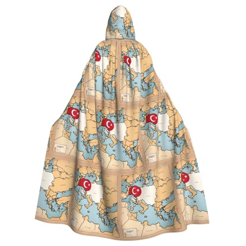 Verteilerkarte der Türkei Druck Erwachsene Kapuzenumhang Halloween Robe Kapuzenumhang Hexe Zauberer Cosplay Kostüme für Männer Frauen von DUWAA