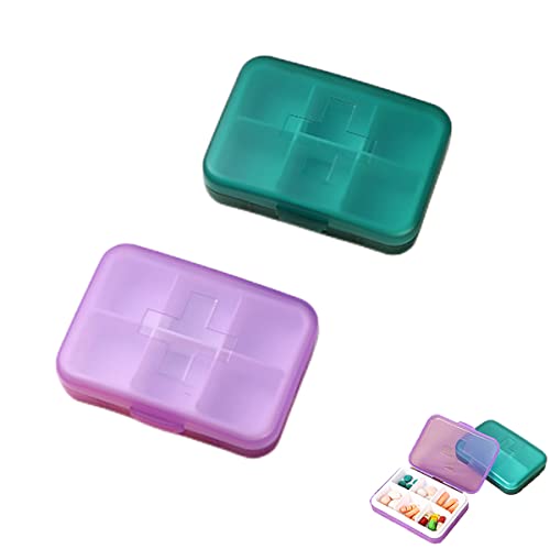 2 Stück Pillendose, wasserdicht, tragbar, Mini-Tablettenetui, 6 separate Fächer für Geldbörsen, Taschen, Reisen, Medizinhalter, Vitamine, Fischöle, Organizer, Pillendose (1) von DUXUANT
