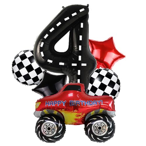 4th Race Car Balloons Set,Große Monster Truck Ballons Zielflagge Ballon Stern Ballon für Kids Race Car Birthday Party Racing Theme Party Dekorationen 4th Race Car Balloons Set,Große Monster Truck Ballons Zielflagge Ballon Stern Ballon für Kids Race Car Birthday Party Racing Theme Party Dekorationen von DUXUANT