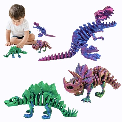 DVAURLIAN 3er-Set 3D-gedruckte bewegliche Dinosaurier-Spielzeugmodelle mit flexiblen Gelenken, geeignet als Geschenk, Spielzeug und Desktop-Dekoration für Kinder und Erwachsene (Jungen) von DVAURLIAN