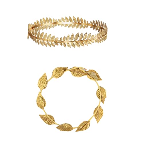 DVOFU 2 Stück Blatt-Stirnband mit goldenen Blättern, Stirnband und römischer Kranz, griechische Krone, Cosplay, Rollenspiel, Maskerade, Zubehör für Damen, modisches Kostüm von DVOFU