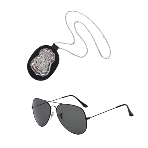 DVOFU 2 Stück Polizei-Abzeichen-Halskette und Frauen schwarze Sonnenbrille Mode Halloween Geburtstag Party Cosplay Party Zubehör für Rollenspiel Kostüm Zubehör DVOFU 2 Stück Polizei-Abzeichen-Halskette und Frauen schwarze Sonnenbrille Mode Halloween Geburtstag Party Cosplay Party Zubehör für Rollenspiel Kostüm Zubehör von DVOFU