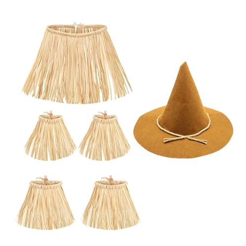 DVOFU 6PCS Halloween Vogelscheuche Kostüm Set Braun Filz Vogelscheuche Hut und Bast, Hals, Arm und Knöchel Krawatten für Erwachsene Karneval Party Kopfbedeckung Zubehör von DVOFU