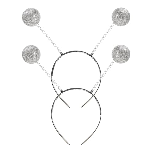 DVOFU Alien-Stirnband, glitzerndes Alien-Stirnband, Boppper, Bälle, farbige Kopfbedeckung, Partys, Kostüme, Kinder, Partyzubehör für Weltraum, Mottoparty, Kostüm, 2 Stück (Silber) von DVOFU
