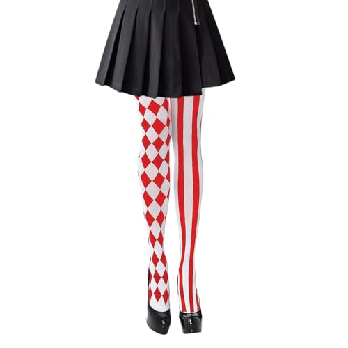 DVOFU Diamond Oberschenkelhohe Strümpfe Erwachsene Hoch Gestreifte Socke Clown Verkleidung Halloween Kostüme Zubehör für Karneval Clown Foto Requisiten (Rot) von DVOFU