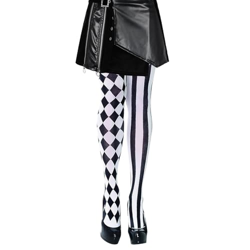 DVOFU Diamond Oberschenkelhohe Strümpfe Erwachsene Hoch Gestreifte Socke Clown Verkleidung Halloween Kostüme Zubehör für Karneval Clown Foto Requisiten (Schwarz) von DVOFU