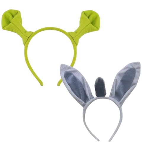 DVOFU Grünes Stirnband und Eselsohren, niedliches Plüschtier-Ohren-Haarband, Cosplay-Kostüm, Kopfbedeckung für Halloween, 2 Stück von DVOFU