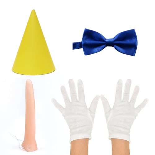DVOFU Pinocchio Kostüm-Set, Fliege, weiße Handschuhe, lange Nase und gelber Hut, Märchenweltbuchtag, Kostüm für Erwachsene, 4-teilig von DVOFU