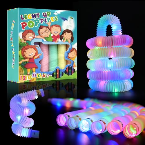 12 Stück leuchtende Pop-Tubes, LED-Knicklichter, Partygeschenke für Kinder im Alter von 3–8–12 Jahren,Zappel- und Stressabbau-Spielzeug, Klassenzimmer-Preise und Belohnungen,Partyzubehör von DWOOKE