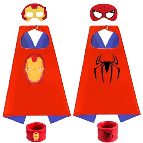 2 x Superheldenumhang für Kinder, 2 Schichten und 2 Masken, 2 Silikonarmbänder, Halloween-Ideen, Cosplay-Wert-Set für Weihnachten, Geburtstagsparty, Spielzeug für Jungen und Mädchen von DWTECH