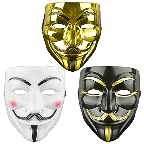 DWTECH Guy-Fawkes-Maske für Erwachsene/Kinder, Motiv: V wie Vendetta, 3 Stück Anonymous Mask von DWTECH