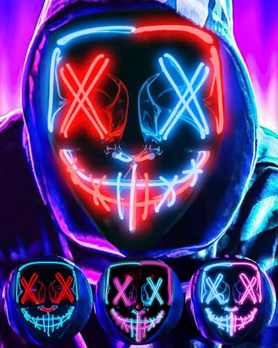 DWTECH LED Halloween Maske – beleuchtete Purge Maske mit LED-Masken EL-Draht gruselige Maske für Maskerade Cosplay beleuchtete Gesichtsmaske für Kinder Männer Frauen Halloween Festival Party DWTECH LED Halloween Maske – beleuchtete Purge Maske mit LED-Masken EL-Draht gruselige Maske für Maskerade Cosplay beleuchtete Gesichtsmaske für Kinder Männer Frauen Halloween Festival Party von DWTECH
