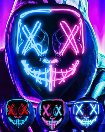 DWTECH LED Halloween Maske – beleuchtete Purge Maske mit LED-Masken EL-Draht gruselige Maske für Maskerade Cosplay beleuchtete Gesichtsmaske für Kinder Männer Frauen Halloween Festival Party DWTECH LED Halloween Maske – beleuchtete Purge Maske mit LED-Masken EL-Draht gruselige Maske für Maskerade Cosplay beleuchtete Gesichtsmaske für Kinder Männer Frauen Halloween Festival Party von DWTECH