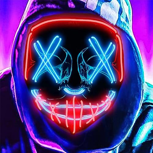 LED-Halloween-Maske – beleuchtete Maske mit LED-Masken, EL-Draht, gruselige Maske für Maskerade, Cosplay, beleuchtete Gesichtsmaske für Kinder, Männer, Frauen, Halloween, Festival,Party (Eisblau/Rot) LED-Halloween-Maske – beleuchtete Maske mit LED-Masken, EL-Draht, gruselige Maske für Maskerade, Cosplay, beleuchtete Gesichtsmaske für Kinder, Männer, Frauen, Halloween, Festival,Party (Eisblau/Rot) von DWTECH