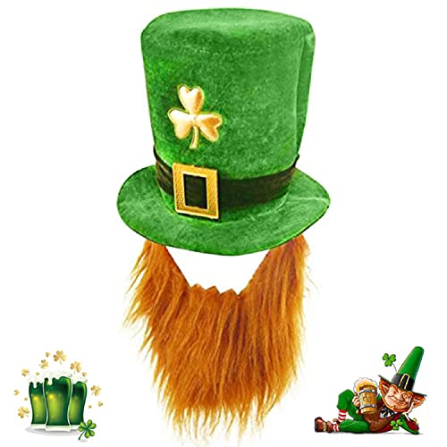St. Patrick's Day Hut mit Bart, St. Patrick Kostüm, dunkelgrünes Kleeblatt, Samthüte für Party, Kostüm, irisches Festival, Zubehör für Männer und Frauen (Stil 1) von DWTECH