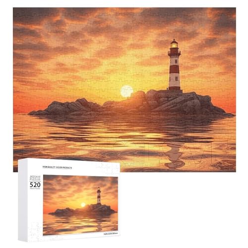 520 Teile Puzzles für Erwachsene Cool Sea Lighthouse in Sunset Puzzles Große Puzzles Spiel Dekompression Freizeit Unterhaltung Holzpuzzle Entspannung Sensorisches Spielzeug Raumdekor für Frauen Männer von DWVTFSM