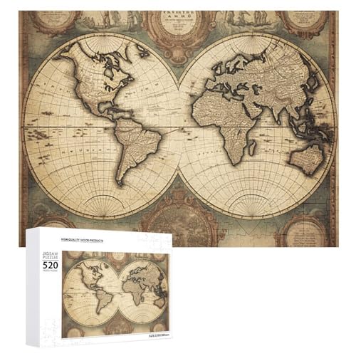 520 Teile Puzzles für Erwachsene Coole Alte Karte Puzzles Große Puzzles Spiel Dekompression Freizeit Unterhaltung Holzpuzzle Entspannung Sensorisches Spielzeug Raumdekor für Frauen Männer von DWVTFSM