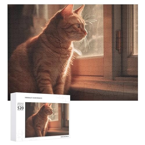 520 Teile Puzzles für Erwachsene Coole Katze sitzt auf Fensterbank Puzzles Große Puzzles Spiel Dekompression Freizeit Unterhaltung Holzpuzzle Entspannung Sensorisches Spielzeug Raumdekor für Frauen von DWVTFSM