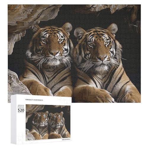520 Teile Puzzles für Erwachsene Coole Tiger in Höhle Puzzles Große Puzzles Spiel Dekompression Freizeit Unterhaltung Holzpuzzle Entspannung Sensorisches Spielzeug Raumdekor für Frauen Männer von DWVTFSM