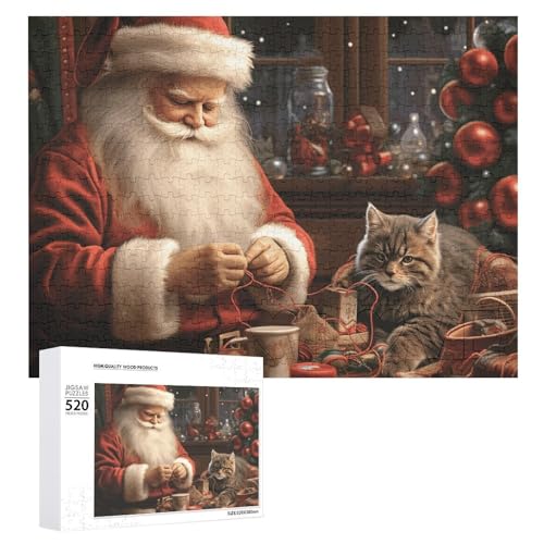 520 Teile Puzzles für Erwachsene Coole Weihnachten Weihnachtsmann Nähen Baum Katze Puzzles Große Puzzles Spiel Dekompression Freizeit Unterhaltung Holzpuzzle Entspannung Sensorisches Spielzeug von DWVTFSM