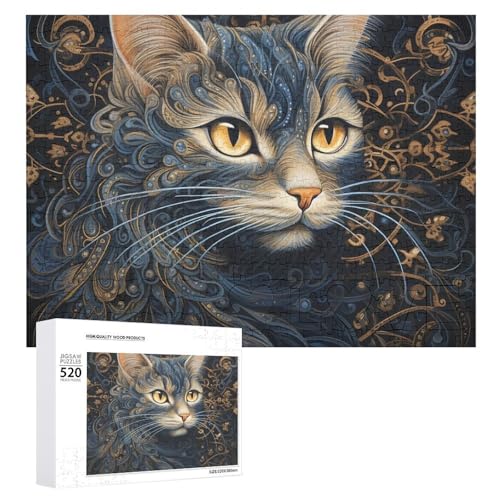520 Teile Puzzles für Erwachsene Coole Zeichnung einer Katze Puzzles Große Puzzles Spiel Dekompression Freizeit Unterhaltung Holzpuzzle Entspannung Sensorisches Spielzeug Raumdekor für Frauen Männer von DWVTFSM