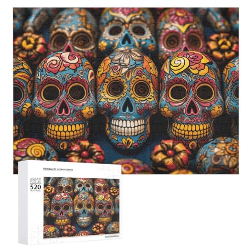 520-teiliges Puzzle für Erwachsene, cooles, buntes Totenkopf-Puzzle, großes Puzzle-Spiel, Dekompression, Freizeit, Unterhaltung, Holzpuzzle, Entspannung, sensorisches Spielzeug, Raumdekoration für von DWVTFSM