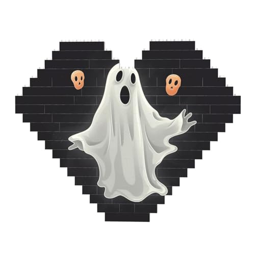 Black and Halloween Ghost Building Block Puzzle Heart Shaped Personalized Photo Building Blocks Puzzles Family Keepsake DIY Romantic Home Decor Anniversary Birthday Gifts For Her, Him, Lovers, Couples von DWVTFSM