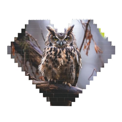 DWVTFSM Baustein-Puzzle Eule auf einem Ast, herzförmig, personalisierbar, Foto-Bausteine, Puzzle, Familien-Andenken, DIY, romantische Heimdekoration, Jahrestag, Geburtstagsgeschenke für sie, ihn, von DWVTFSM