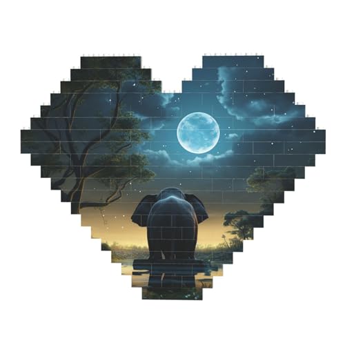 DWVTFSM Elefant Blick auf den Mond Baustein-Puzzle herzförmige personalisierte Foto-Bausteine, Puzzles, romantische Heimdekoration, Jahrestags-Geburtstagsgeschenke für sie, ihn, Liebhaber, Paare DWVTFSM Elefant Blick auf den Mond Baustein-Puzzle herzförmige personalisierte Foto-Bausteine, Puzzles, romantische Heimdekoration, Jahrestags-Geburtstagsgeschenke für sie, ihn, Liebhaber, Paare von DWVTFSM