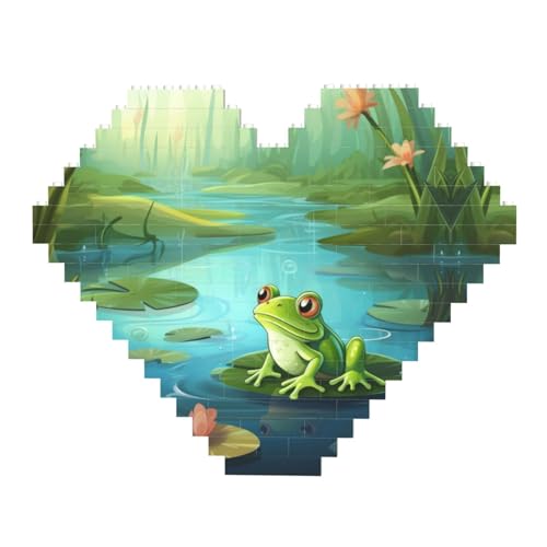 DWVTFSM Frosch im Teich Baustein-Puzzle, herzförmig, personalisierbar, Foto-Bausteine, Puzzle, Familien-Andenken, DIY, romantische Heimdekoration, Jahrestag, Geburtstagsgeschenke für sie, ihn, von DWVTFSM