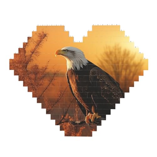 DWVTFSM Goldener Sonnenuntergang Weißkopfseeadler-Baustein-Puzzle, herzförmig, personalisierte Foto-Bausteine, Puzzle, Familien-Andenken, DIY, romantische Heimdekoration von DWVTFSM