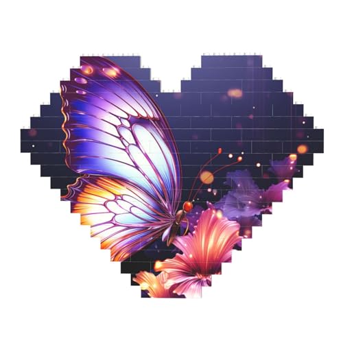 DWVTFSM Lila Schmetterling Baustein-Puzzle Herzform Personalisierte Foto Bausteine Puzzles Familie Andenken DIY Romantische Wohnkultur Jahrestag Geburtstag Geschenke für Sie, Ihn, Liebhaber, Paare von DWVTFSM