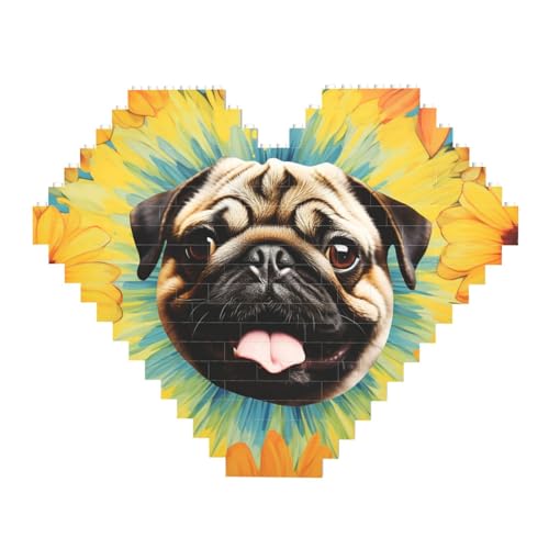 DWVTFSM Mops Batik-Sonnenblumen-Baustein-Puzzle in Herzform, personalisierte Foto-Bausteine, Puzzle, romantische Heimdekoration, Jahrestags-, Geburtstagsgeschenke für sie, ihn, Liebhaber, Paare DWVTFSM Mops Batik-Sonnenblumen-Baustein-Puzzle in Herzform, personalisierte Foto-Bausteine, Puzzle, romantische Heimdekoration, Jahrestags-, Geburtstagsgeschenke für sie, ihn, Liebhaber, Paare von DWVTFSM