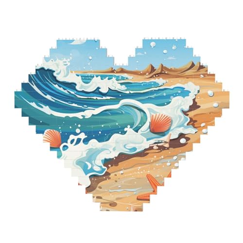DWVTFSM Muscheln und Wellen Baustein-Puzzle, herzförmig, personalisierbar, Foto-Bausteine, Puzzle, Familien-Andenken, DIY, romantische Heimdekoration von DWVTFSM
