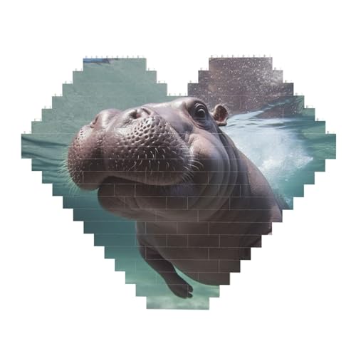 DWVTFSM Tauchen Nilpferd Baustein-Puzzle Herzform Personalisierte Foto-Bausteine Puzzles Familienandenken DIY Romantische Wohnkultur Jahrestag Geburtstag Geschenke für Sie, Ihn, Liebhaber, Paare von DWVTFSM