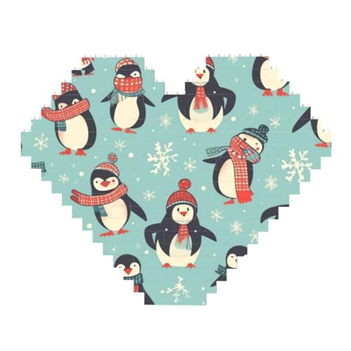 DWVTFSM Winter Weihnachten Pinguine Baustein Puzzle Herzform Personalisierte Foto Bausteine Puzzles Familie Andenken DIY Romantische Wohnkultur von DWVTFSM