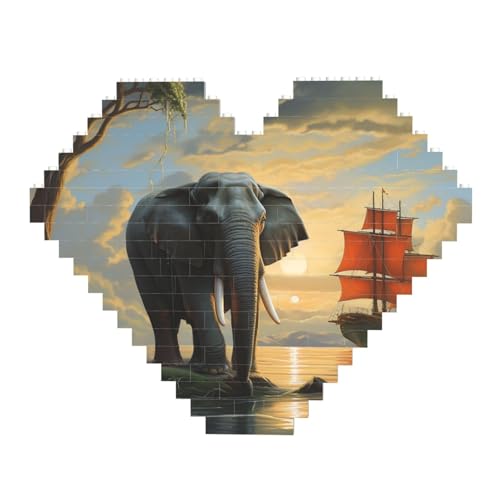Elefanten-Blick auf das Segelboot-Baustein-Puzzle, herzförmig, personalisierte Foto-Bausteine, Puzzle, romantische Heimdekoration, Jahrestags-, Geburtstagsgeschenke für sie, ihn, Liebhaber, Paare Elefanten-Blick auf das Segelboot-Baustein-Puzzle, herzförmig, personalisierte Foto-Bausteine, Puzzle, romantische Heimdekoration, Jahrestags-, Geburtstagsgeschenke für sie, ihn, Liebhaber, Paare von DWVTFSM